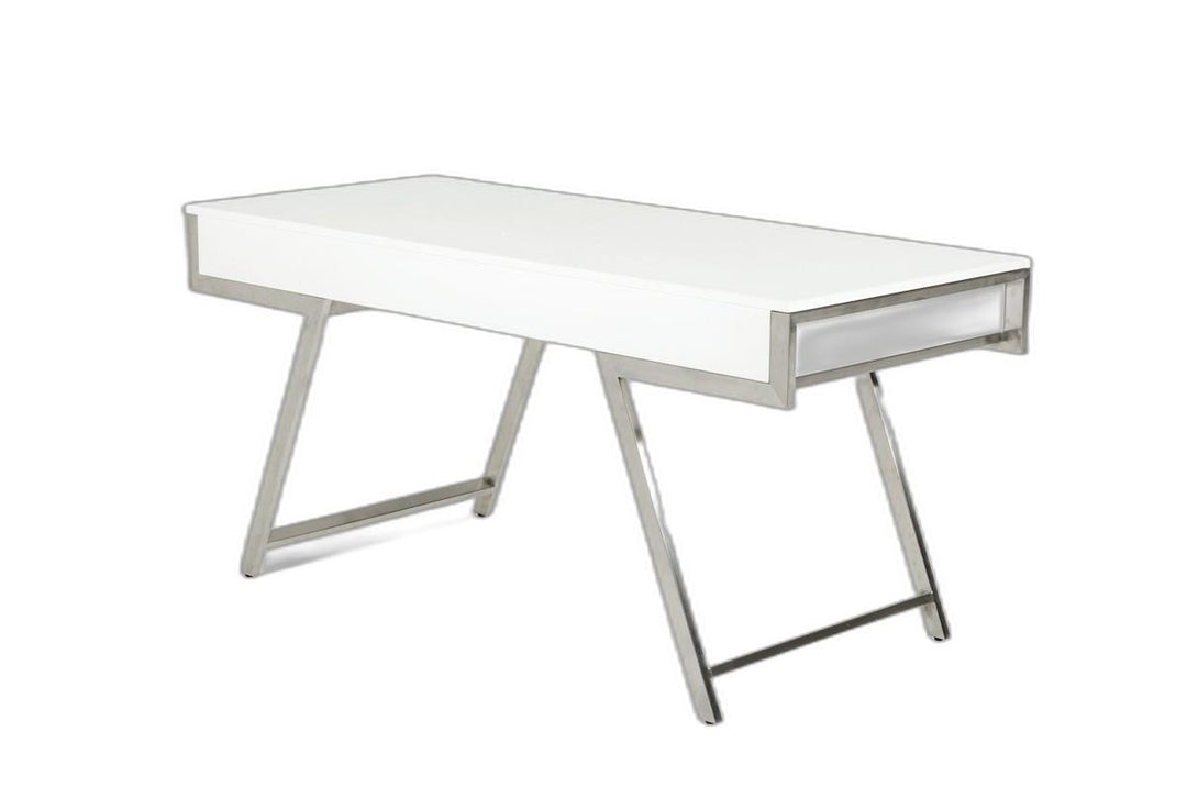 63" White Modern High Gloss Rectangular Writing Desk