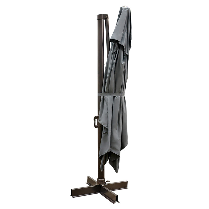 13' Dark Gray Polyester Rectangular Tilt Cantilever Patio Umbrella With Stand