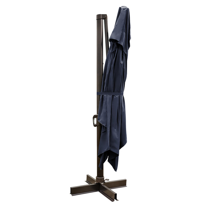 13' Navy Polyester Rectangular Tilt Cantilever Patio Umbrella With Stand