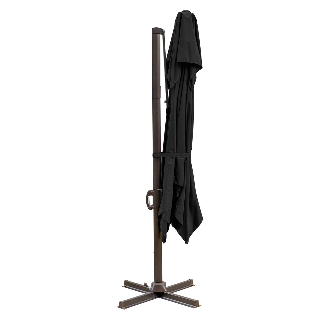 10' Black Polyester Square Tilt Cantilever Patio Umbrella With Stand