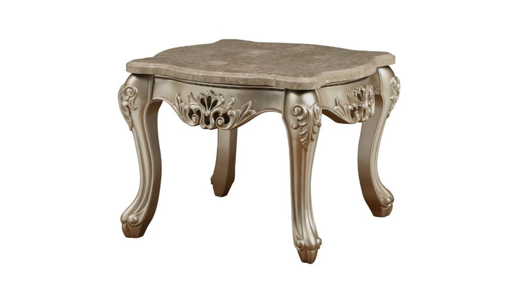 25" Champagne And Marble Marble And Solid Wood Square End Table