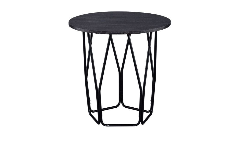 22" Black And Espresso Manufactured Wood And Metal Round End Table