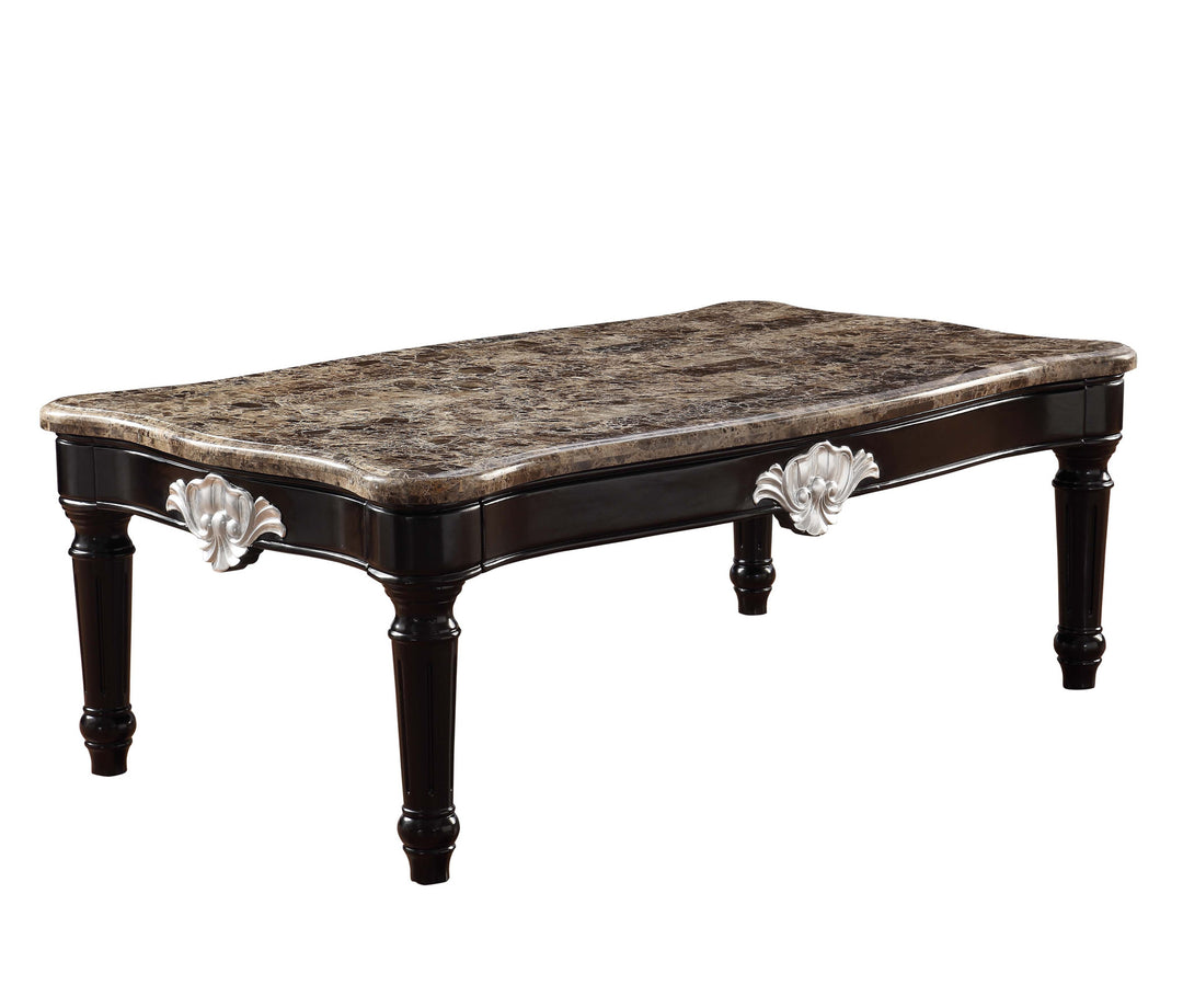 56" Black And Brown Faux Marble Rectangular Coffee Table