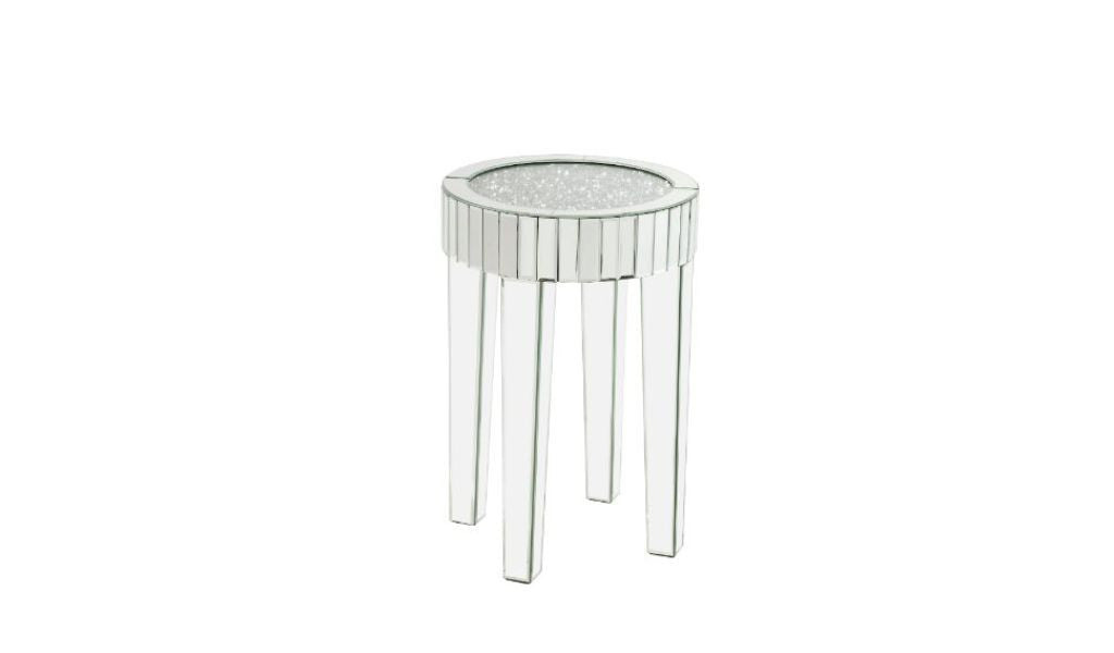 24" Silver And Clear Glass Round Mirrored End Table