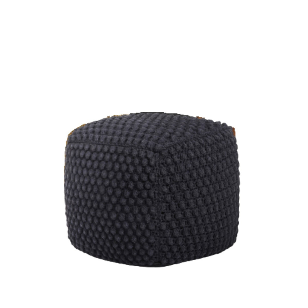 18" Black Cotton Blend Pouf Ottoman