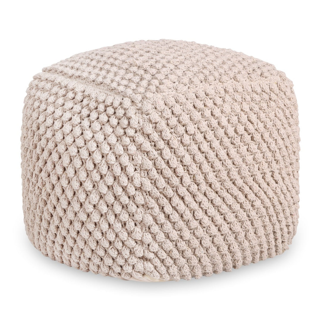 18" Ivory Cotton Blend Pouf Ottoman