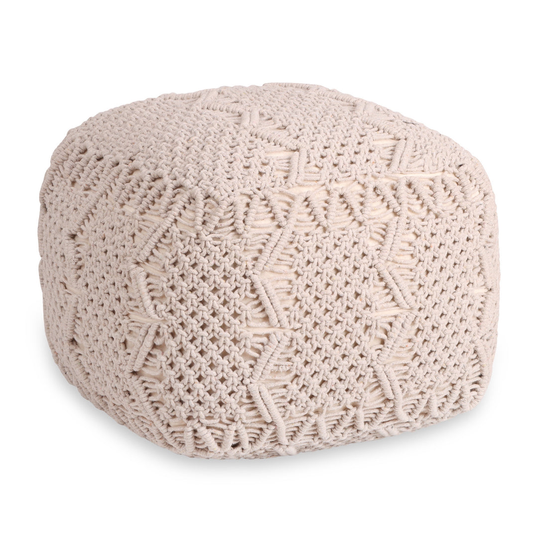 18" Ivory Cotton Blend Pouf Ottoman