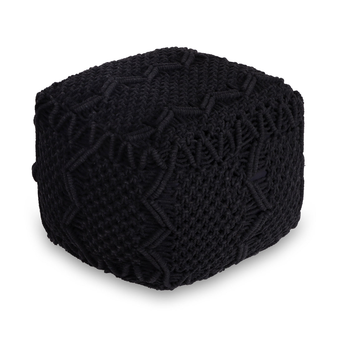 18" Black Cotton Blend Pouf Ottoman