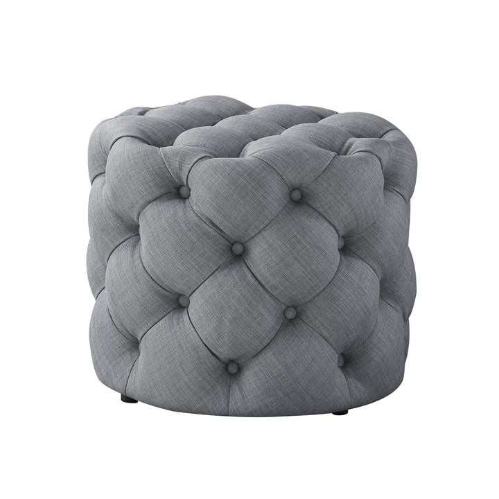 21" Light Gray Linen Tufted Round Ottoman