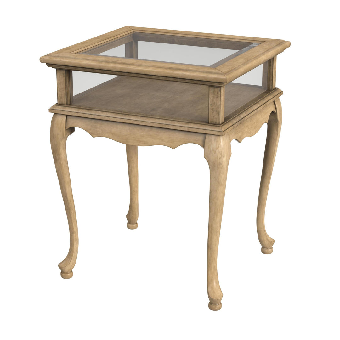 25" Beige Glass Rectangular End Table