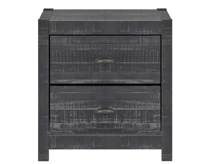 24" Dark Gray Distressed Solid Wood Two Drawer Nightstand