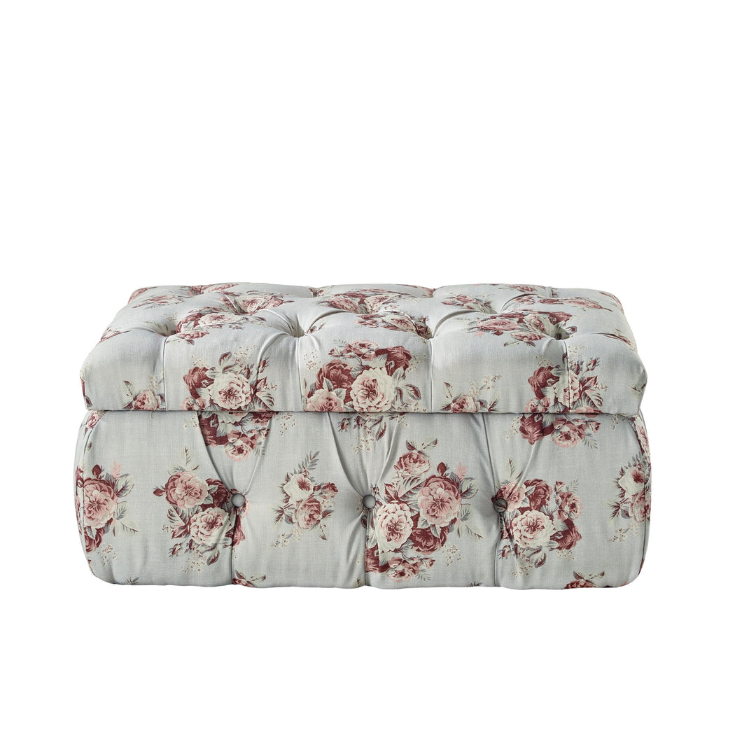 25" Pink Linen Tufted Floral Storage