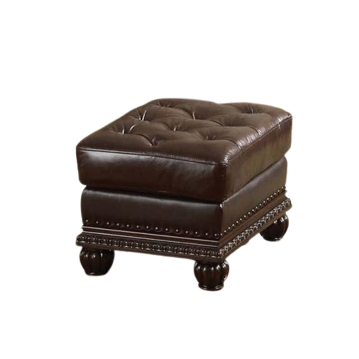 26" Brown Faux Leather Tufted Ottoman