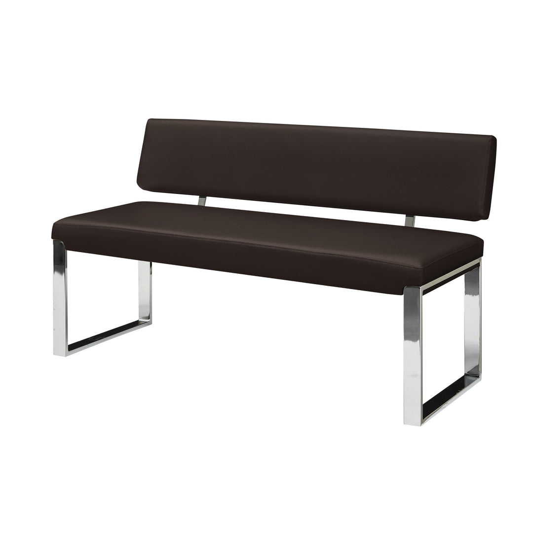 50" Brown And Silver Upholstered Faux Leather Bench