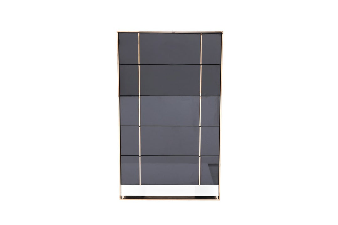 33" Black Gold Manufactured Wood + Solid Wood Stainless Steel Five Drawer Standard Chest