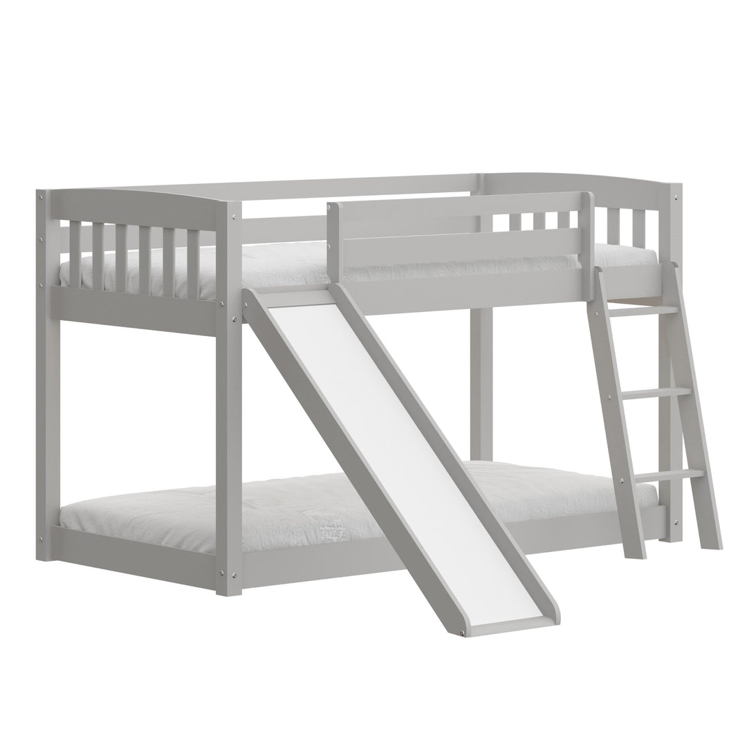 Gray Twin over Twin Solid Wood Bunk Bed With Slide and Ladder