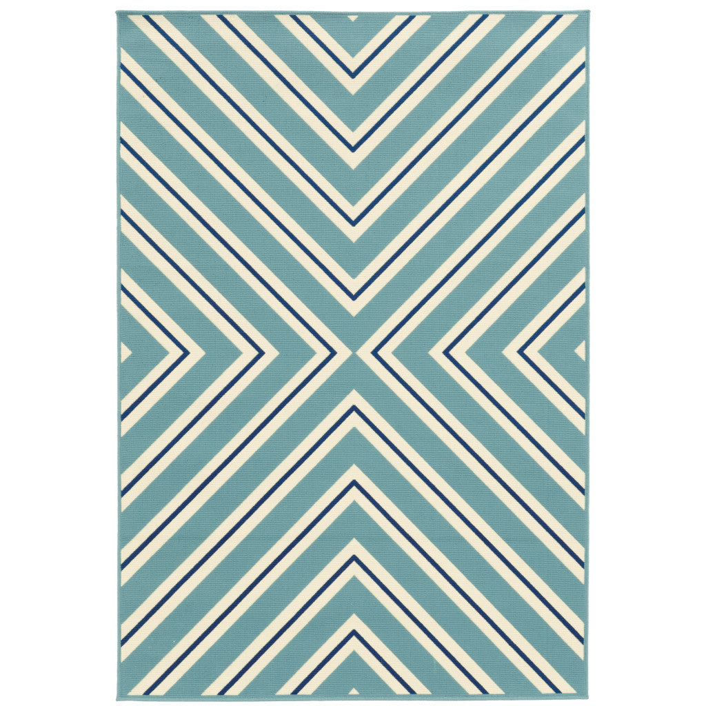 5' X 8' Blue Geometric Stain Resistant Indoor Outdoor Area Rug