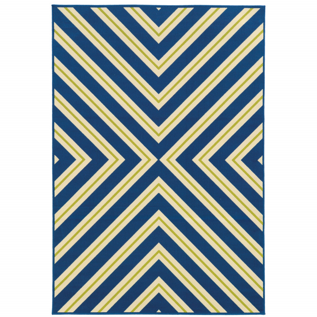 2' X 4' Navy Geometric Stain Resistant Indoor Outdoor Area Rug