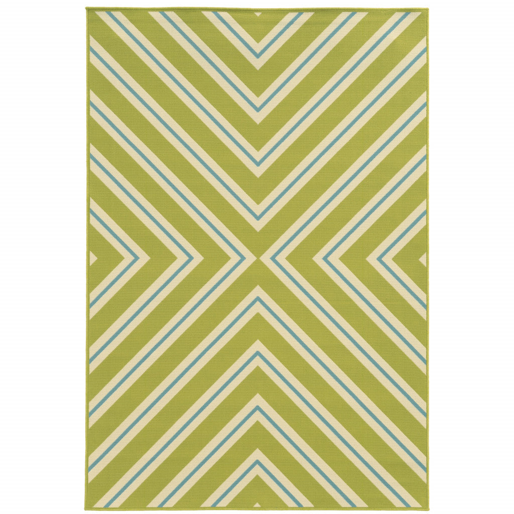 2' X 4' Green Geometric Stain Resistant Indoor Outdoor Area Rug