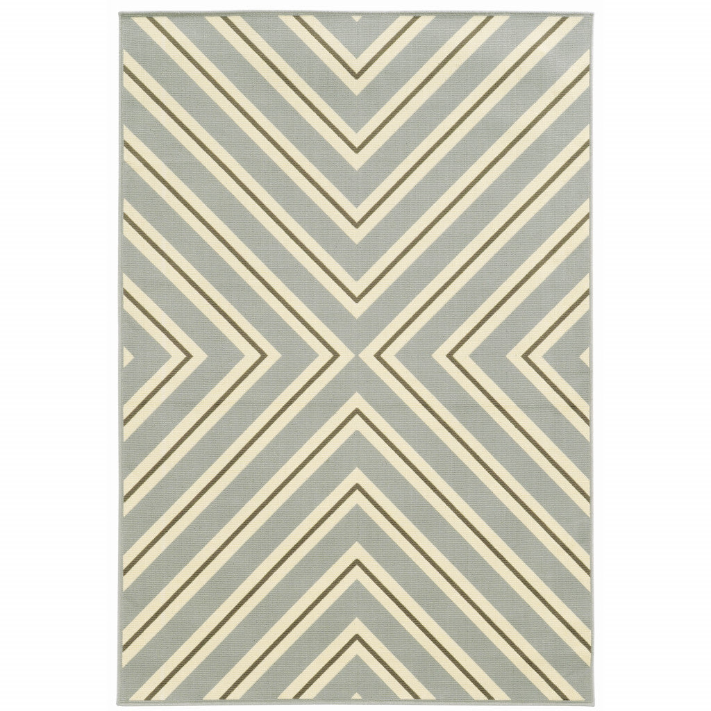 2' X 4' Grey Geometric Stain Resistant Indoor Outdoor Area Rug