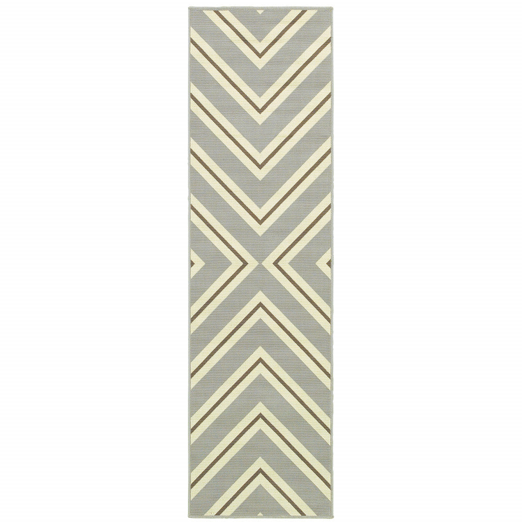 2' X 8' Grey Geometric Stain Resistant Indoor Outdoor Area Rug