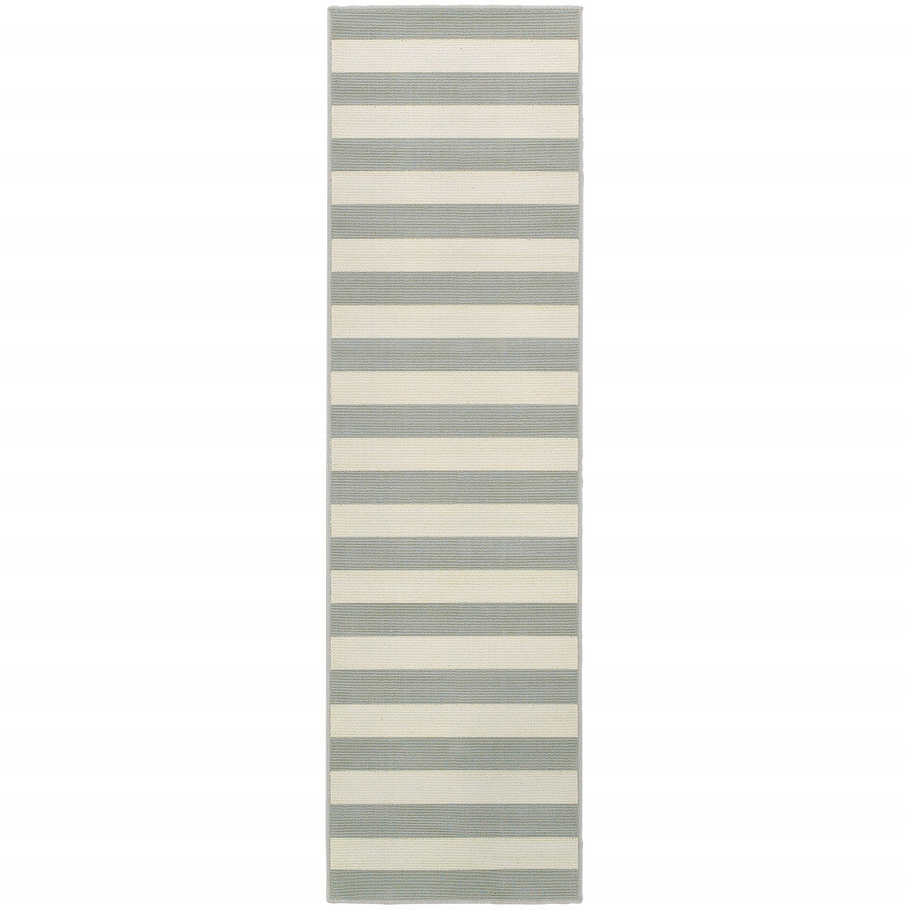 2' X 8' Grey Geometric Stain Resistant Indoor Outdoor Area Rug