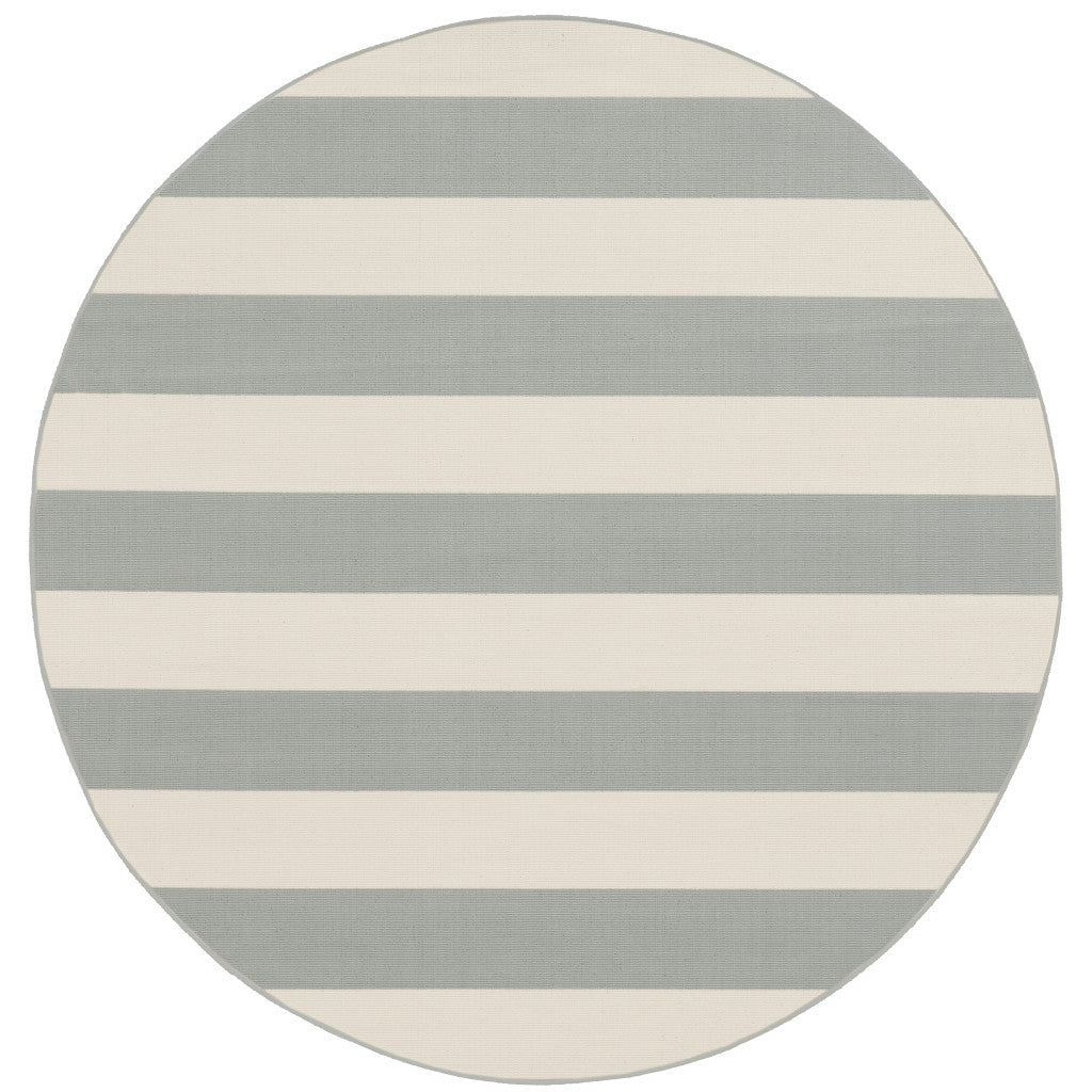 8' Round Grey Round Geometric Stain Resistant Indoor Outdoor Area Rug