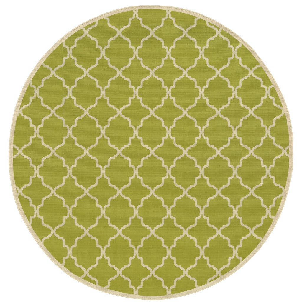 8' Round Green Round Geometric Stain Resistant Indoor Outdoor Area Rug