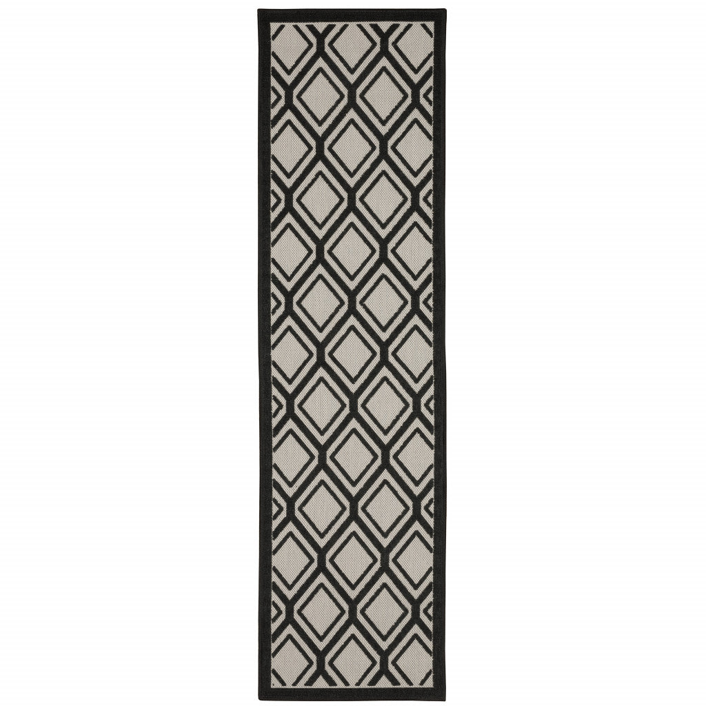 2' X 7' Beige Geometric Stain Resistant Indoor Outdoor Area Rug