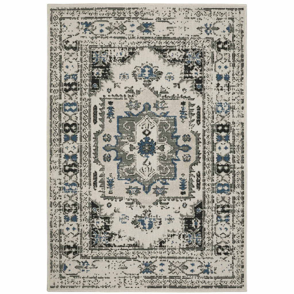 3' X 5' Beige Oriental Stain Resistant Indoor Outdoor Area Rug