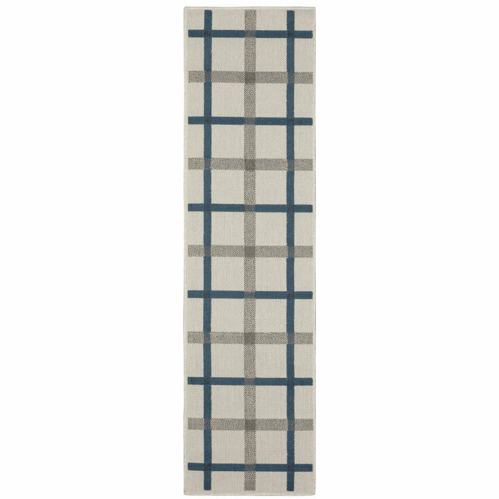 2' X 7' Beige Geometric Stain Resistant Indoor Outdoor Area Rug