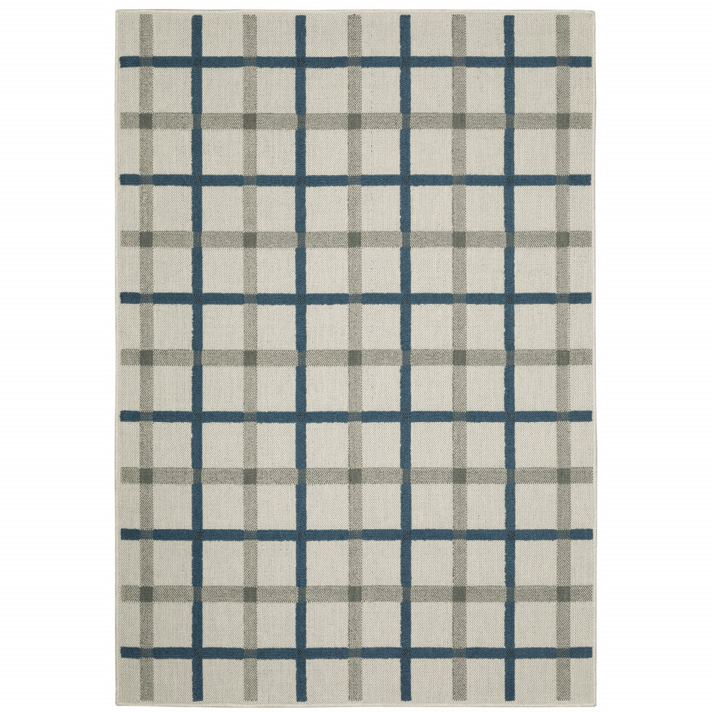 5' X 7' Beige Geometric Stain Resistant Indoor Outdoor Area Rug