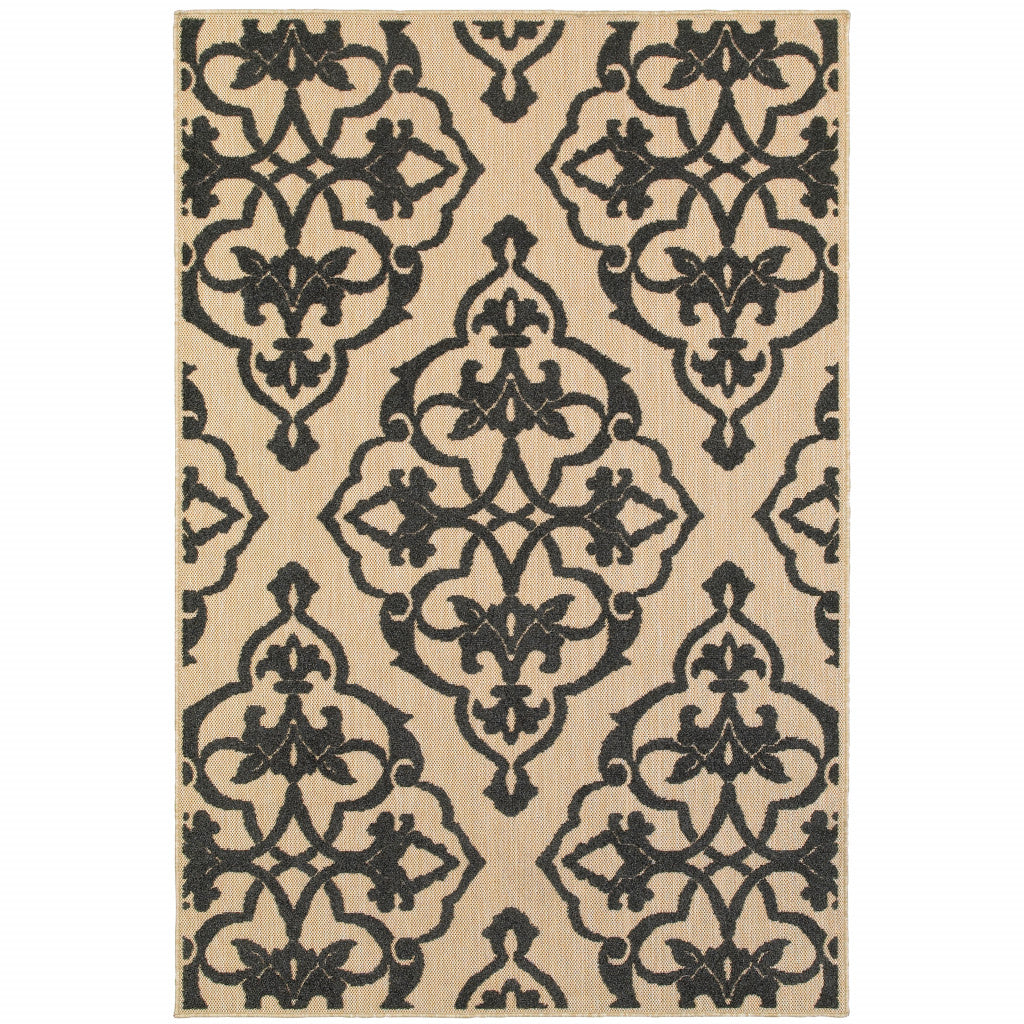 10' X 13' Sand Oriental Stain Resistant Indoor Outdoor Area Rug