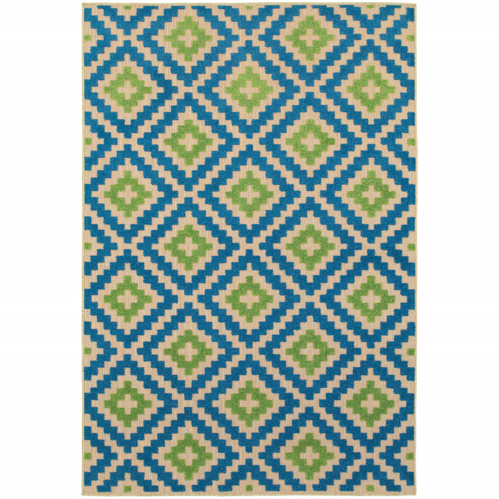 2' X 4' Sand Geometric Stain Resistant Indoor Outdoor Area Rug