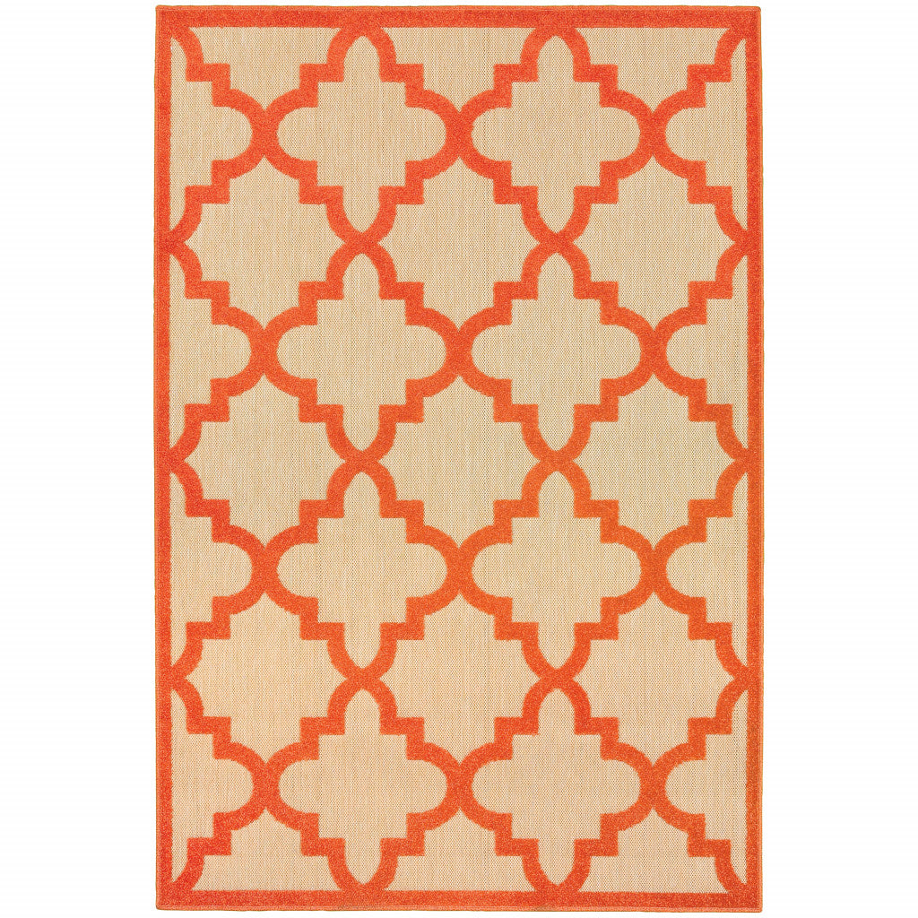 2' X 4' Sand Geometric Stain Resistant Indoor Outdoor Area Rug