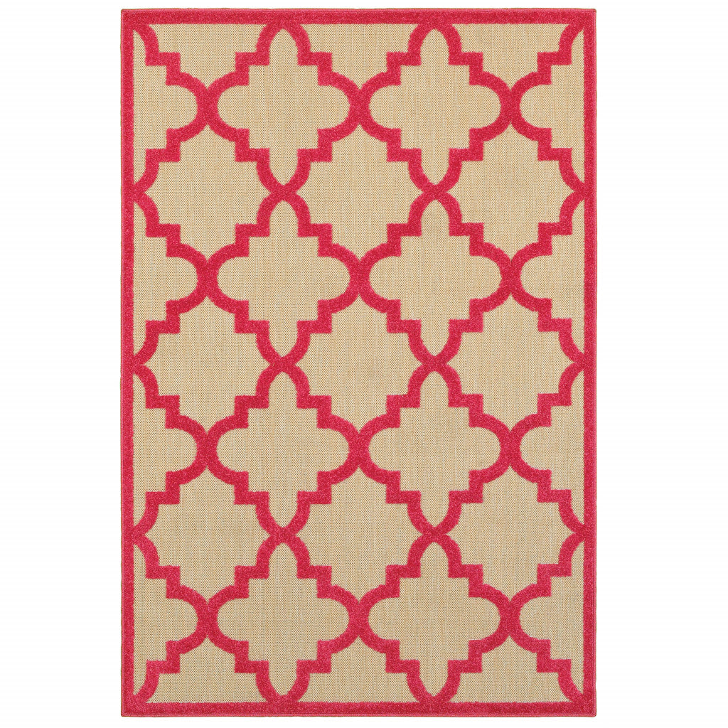 2' X 4' Sand Geometric Stain Resistant Indoor Outdoor Area Rug