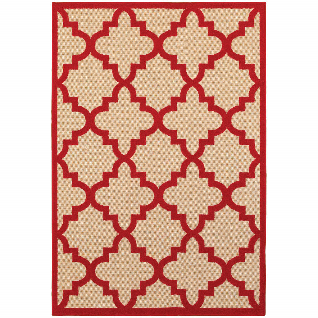 2' X 4' Sand Geometric Stain Resistant Indoor Outdoor Area Rug