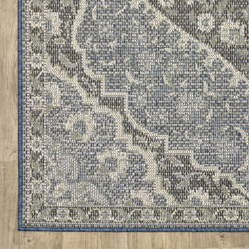 3' X 5' Blue Oriental Stain Resistant Indoor Outdoor Area Rug