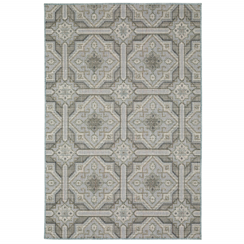 3' X 5' Grey Geometric Stain Resistant Indoor Outdoor Area Rug