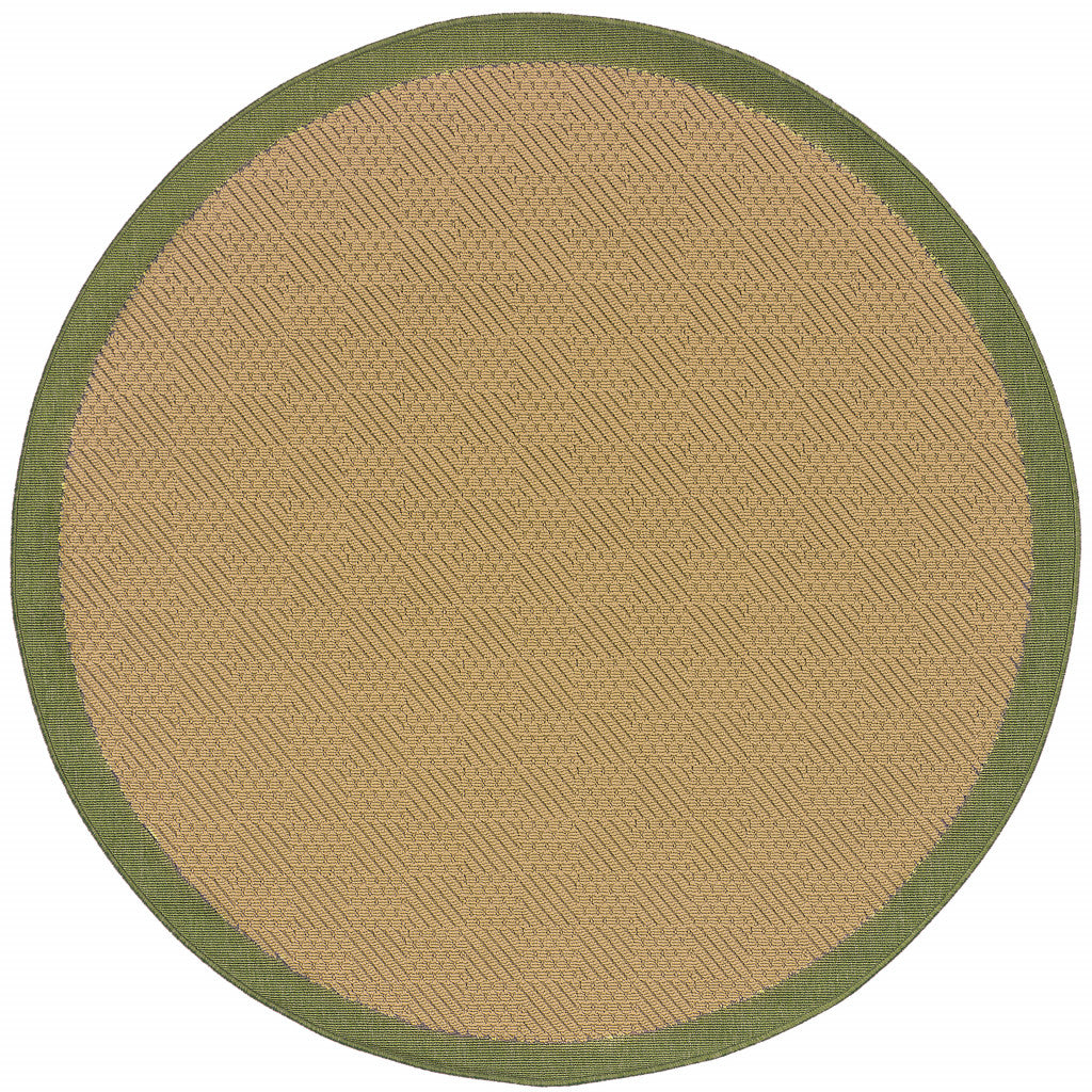 8' Round Beige Round Stain Resistant Indoor Outdoor Area Rug