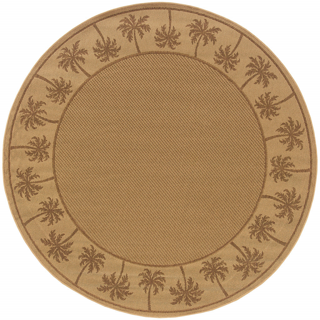 8' Round Beige Round Stain Resistant Indoor Outdoor Area Rug