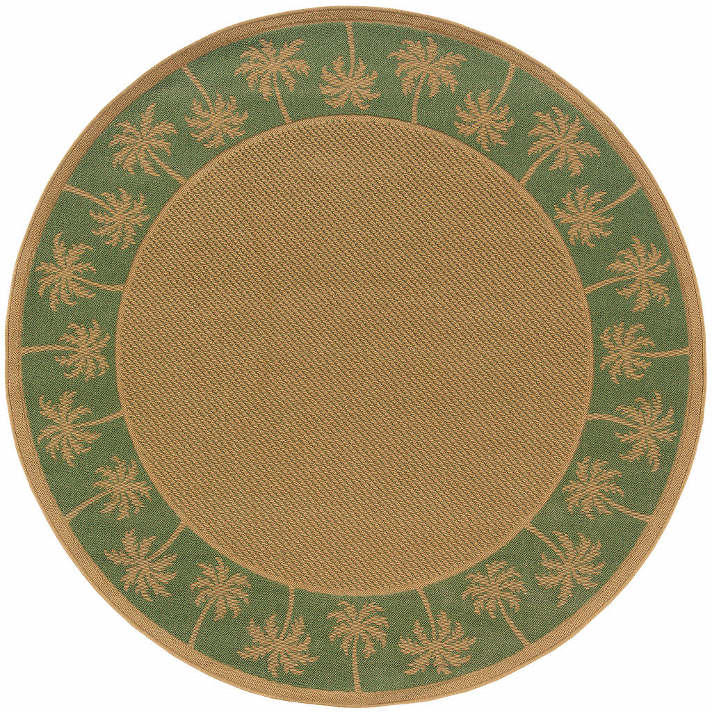 8' Round Beige Round Stain Resistant Indoor Outdoor Area Rug