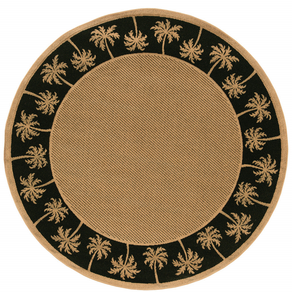 8' Round Beige Round Stain Resistant Indoor Outdoor Area Rug