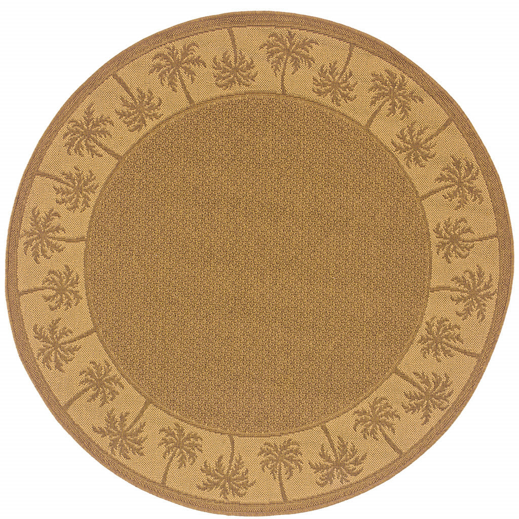 8' Round Tan Round Stain Resistant Indoor Outdoor Area Rug