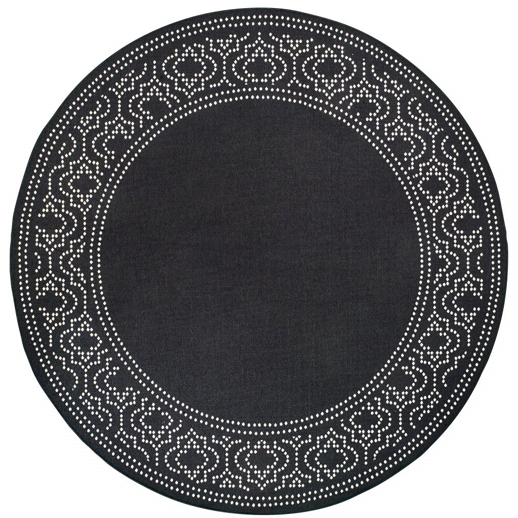 8' Round Black Round Stain Resistant Indoor Outdoor Area Rug