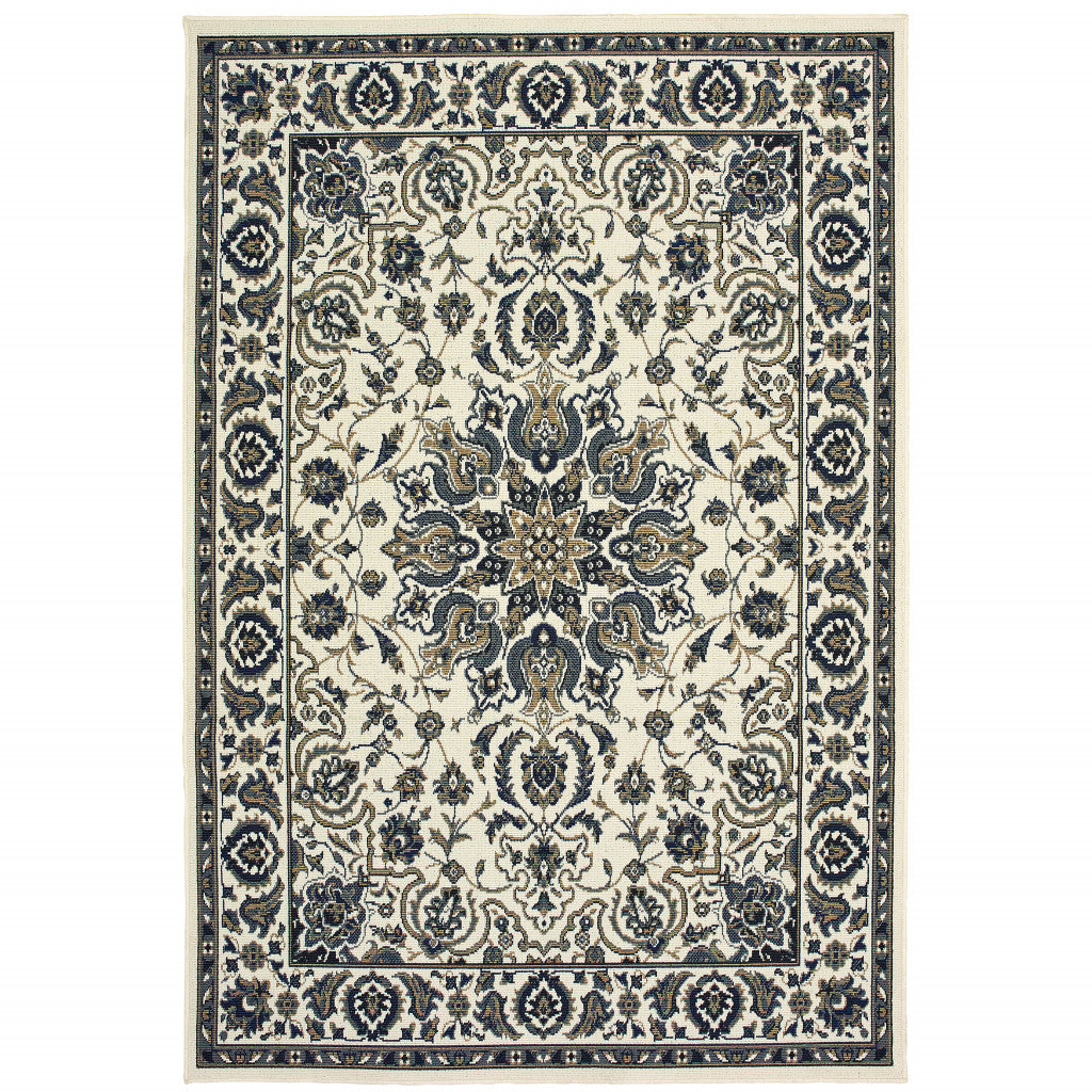 8' X 11' Ivory Oriental Stain Resistant Indoor Outdoor Area Rug