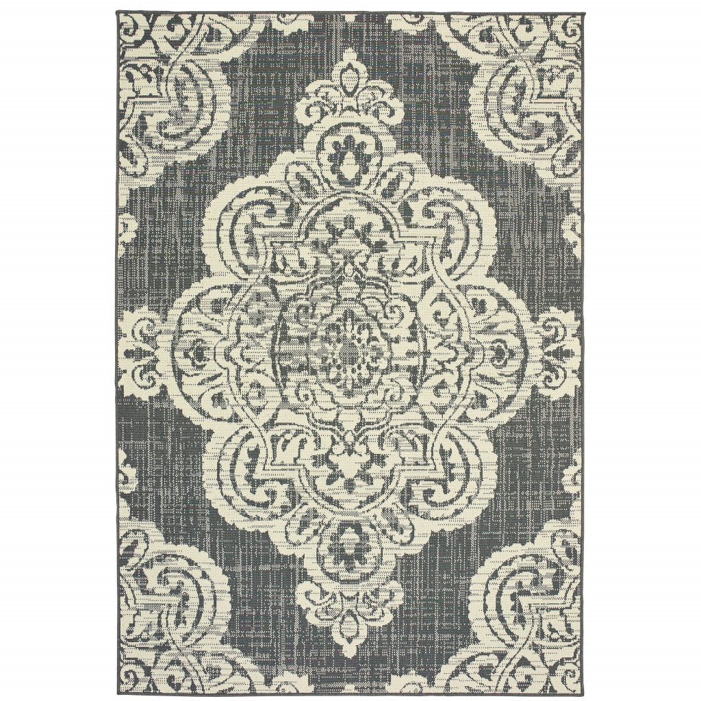 2' X 4' Grey Oriental Stain Resistant Indoor Outdoor Area Rug