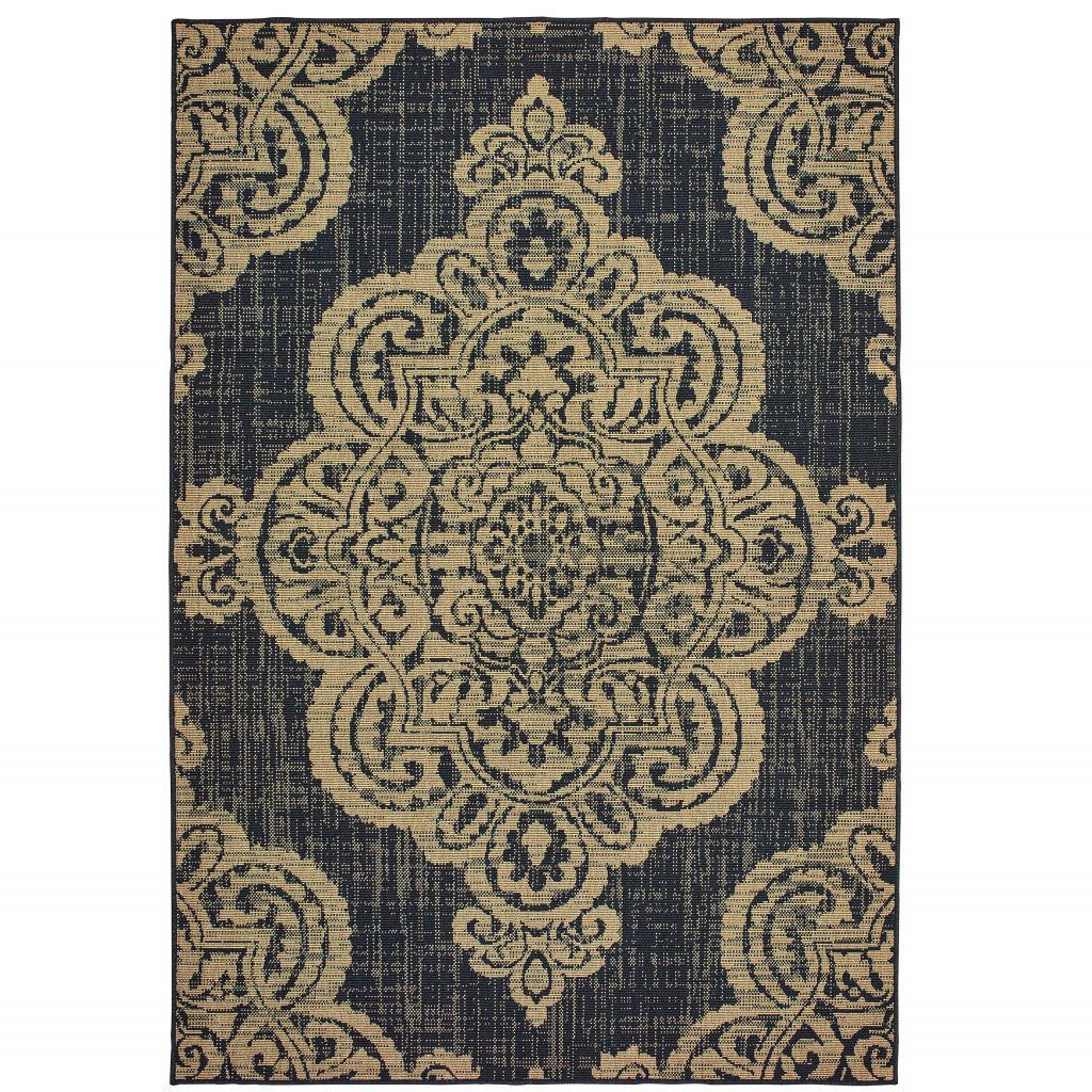 3' X 5' Black Oriental Stain Resistant Indoor Outdoor Area Rug