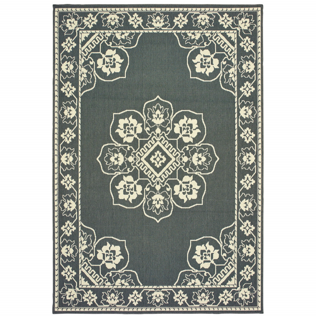 2' X 4' Grey Oriental Stain Resistant Indoor Outdoor Area Rug