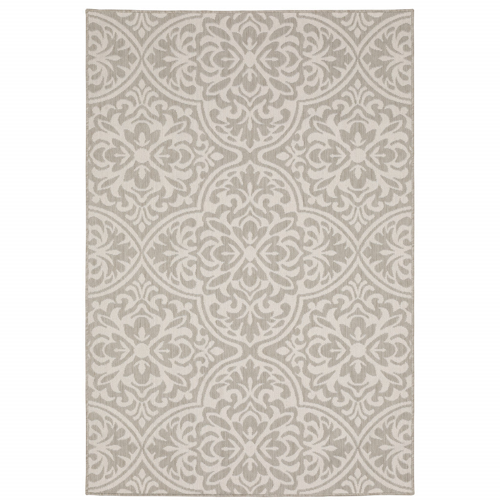 3' X 5' Grey Floral Stain Resistant Indoor Outdoor Area Rug